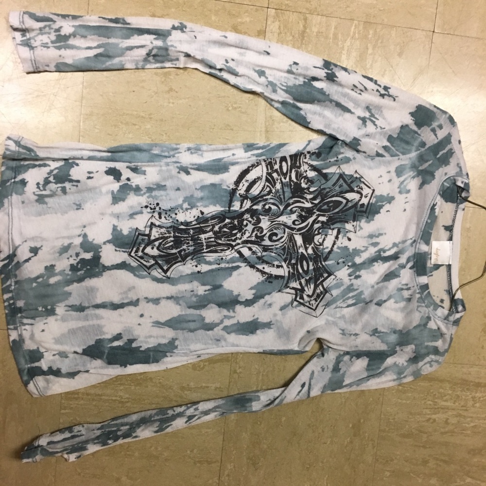 Long sleeve blue and white shirt